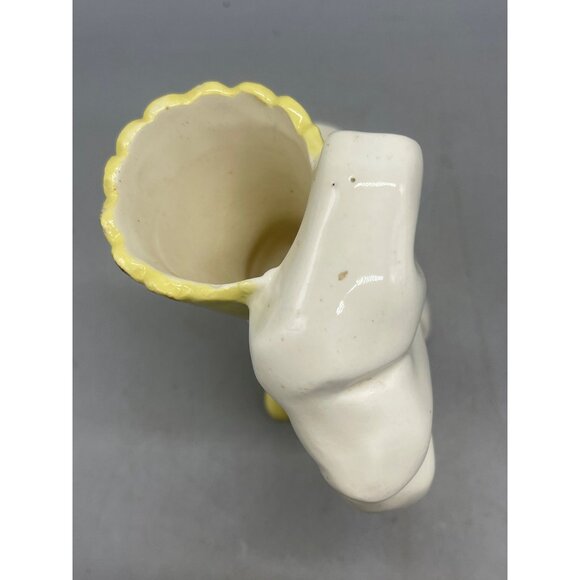 retro design pat pending block vase glass bow white yellow ripple tag 7X7.5 READ - Picture 6 of 7